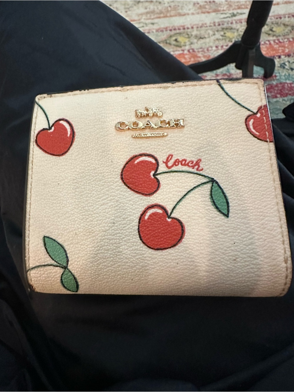 COACH #309 Mollie Bucket Bag 22 Cream Cherry-Print Shoulder Bag/ Wallet - Picture 11 of 16